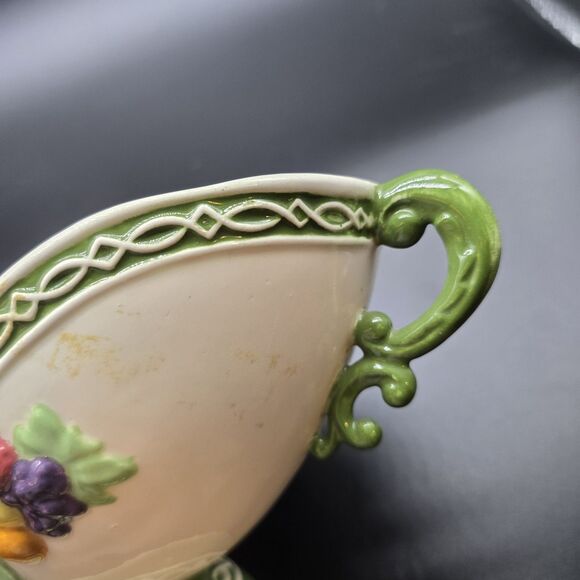 Vintage Porcelain Double Handle Jardiniere Planter Fruit MCM Footed - Picture 12 of 16